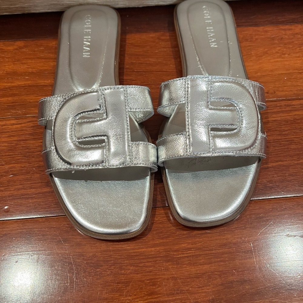 Cole Haan Silver Slide Sandals Modern Minimalist Design